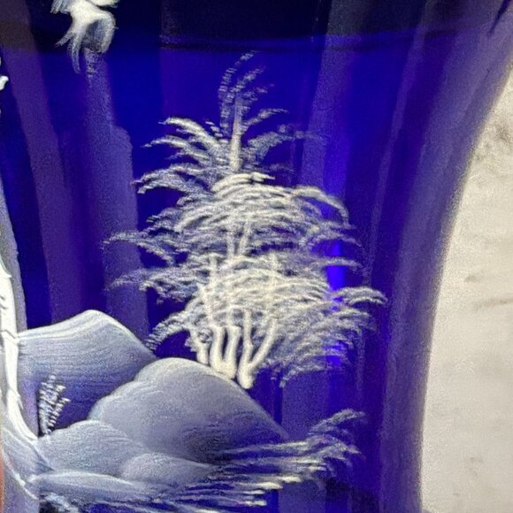 Antique Mary Gregory Cobalt Blue White Enamel Hand Painted Child Glass Vase 8" - Picture 4 of 11